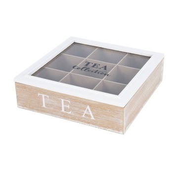Skrzynka na herbatę 9 miejsc TEA biały 24x24x7cm