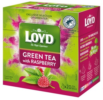 Ekspresowa Herbata Zielona Malina Raspberry Green Tea 20 Priamidek LOYD
