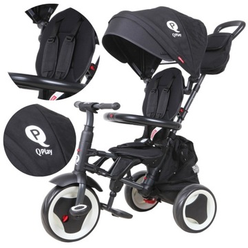 Rowerek Trójkołowy dla dzieci spacerówka z daszkiem Rito Plus Black Qplay