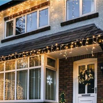 KURTYNA ŚWIETLNA 100 LED SOPLE BIAŁE CIEPŁE GRUBE