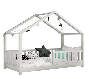 Dziecięce łóżko domek szare DOMI + barierki 70x140