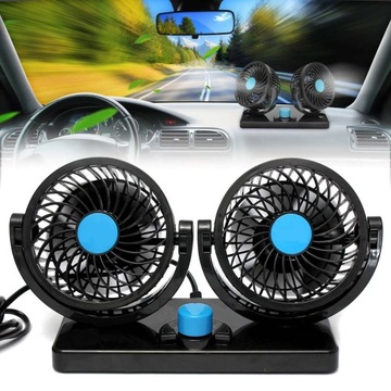 WIATRAK SAMOCHODOWY WENTYLATOR 360° PODWÓJNY REGULACJA CICHY KOKPIT 12V 24V