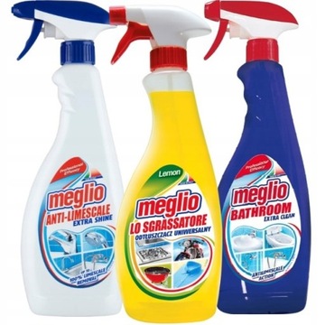 MEGLIO odkamieniacz odtłuszczacz ZESTAW 3 płynów