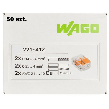 WAGO SZYBKOZŁĄCZKA 2x0,14-4mm2 221-412 50 szt