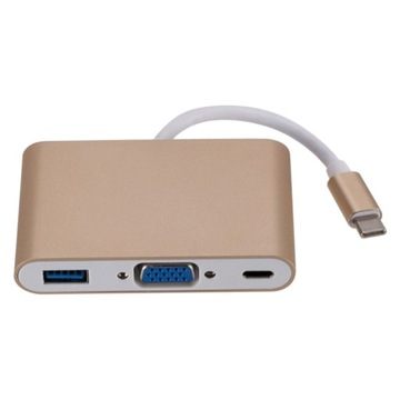 Конвертер адаптера HUB USB 3.1 Type C в USB 3.0 / VGA / USB-C Gold Gold