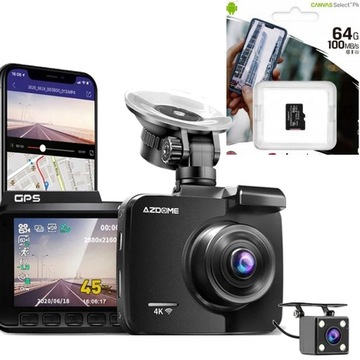 WIDEOREJESTRATOR KAMERA PRZÓD TYŁ 4K GPS WIFI APLIKACJA + KARTA 64GB