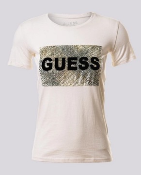 GUESS T-shirt damski ecru r. M