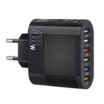 ZASILACZ ŁADOWARKA 230V 48W 6 PORTÓW USB - 3 PORTY 3,5A - SZYBKIE ŁADOWANIE