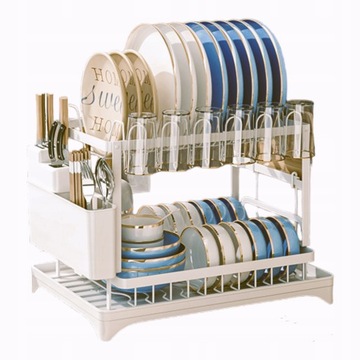 SUSZARKA DO NACZYŃ OCIEKACZ Z ODPŁYWEM DWU POZIOMOWA 29x29x42 Biała