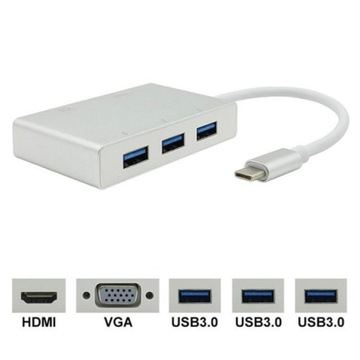 USB C to HDMI VGA USB Hub Adapter 5 in 1 USB 3.1 Converter for Laptop for