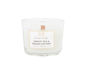 Świeca z drewnianym knotem TreeWick GREEN TEA & FRESH COTTON 15h 90 g