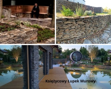 Стеновой камень, садовый шифер, дорожки, пруд