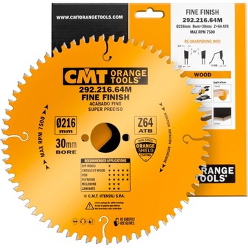 CMT Piła Drewna Cięcia Poprzecznego HM 216x30 64Z