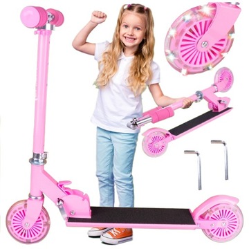 БОЛЬШОЙ СКЛАДНОЙ ДВУХКОЛЕСНЫЙ САМОКАТ ДЛЯ ДЕТЕЙ, РЕГУЛИРУЕМЫЙ + СВЕТЯЩИЕСЯ СВЕТОДИОДНЫЕ КОЛЕСА