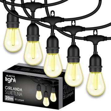 GIRLANDA ŚWIETLNA OGRODOWA 25X ŻARÓWKA LED E27 20M ZEWNĘTRZNA WODOSZCZELNA