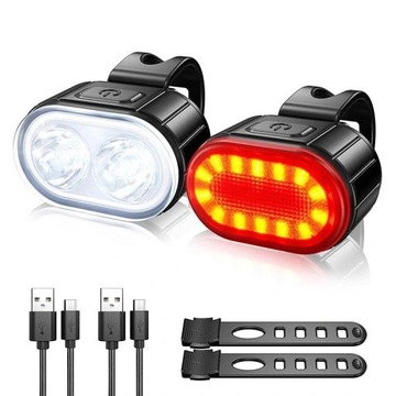 ZESTAW ROWEROWY LAMPKA PRZÓD+TYŁ ŚWIATŁO ROWER USB