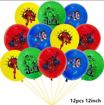 BALONY Avengers Marvel Hulk Spiderman Iron 12 szt