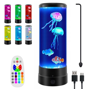 LAMPA LAWOWA Z MEDUZAMI I RYBKAMI RGB LAMPA NOCNA 17 KOLORÓW