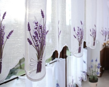 Заздростка Белая Штора для кухни Лаванда Высота вышивки 70 см