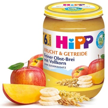HIPP BIO OWOCE I ZBOŻA PEŁNOZIARNISTE 6m 190g