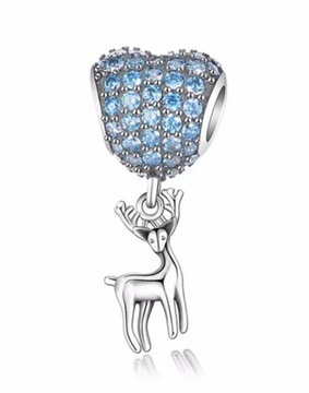 Charms Zawieszka Jelonek z Niebieskim Sercem Pave