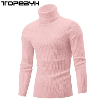 Men's Autumn and Winter High Neck Knit Sweater Sli