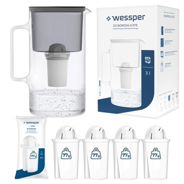 SZKLANY DZBANEK WESSPER D2 BOROSILICATE AQUACLASSIC 3l + 5x Filtr Wkład