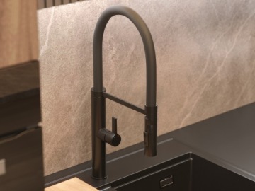 ПОЛНОСТЬЮ ЧЕРНЫЙ КУХОННЫЙ СМЕСИТЕЛЬ С ВЫДВИЖНОЙ ЛЕЙКОЙ