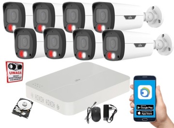 ZESTAW DO MONITORINGU IP UNIVIEW 4Mpx 8 KAMER ZEWNĘTRZNE PoE APLIKACJA