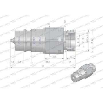 Szybkozłącze hydrauliczne wtyczka z eliminatorem ciśnienia M22x1.5 gwint ze