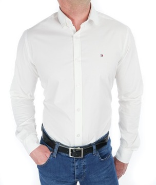 KOSZULA TOMMY HILFIGER SLIM FIT DOPASOWANA KLASYCZNA GŁADKA BIAŁA M