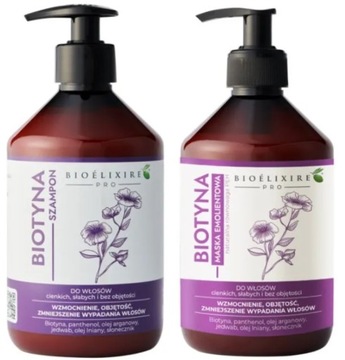 BIOELIXIRE Szampon + Maska wzmacniająca z biotyną 2x 500ml
