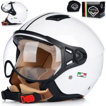 KASK MOTOCYKLOWY OTWARTY | VITO MODA BIAŁY | SKUTER CHOPPER ECE 22.06 LEKKI