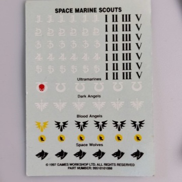 Space Marines Scouts Transfer Sheet Kalkomanie Artefakt