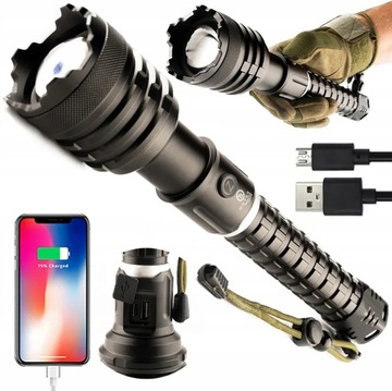 BARDZO MOCNA LATARKA TAKTYCZNA WOJSKOWA POLICYJNA LED POWERBANK ZOOM