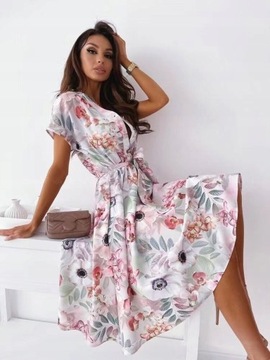 ELEGANCKA SUKIENKA VINTAGE MIDI WZORY 44 XXL