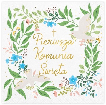 Serwetki komunijne Pierwsza Komunia listki boho gałązki