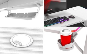 Игровой компьютерный стол Huzaro Hero 3.3 белого цвета с RGB-подсветкой + коврик XXL