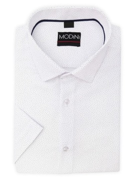Biała koszula męska z krótkim rękawem w kropeczki YK17 176-182 / 42-Slim