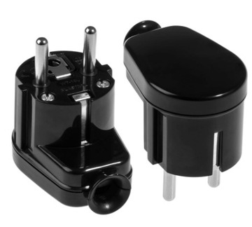 Wtyczka kątowa z uziemieniem czarna Uni-Schuko 16A 230V PLASTROL