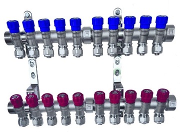 X-HOME ROZDZIELACZ PEX 1” x 16 mm 10 OBWODY WODY ZIMNEJ 10 OBWODY CIEPŁEJ