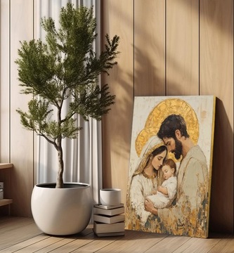 Картина в гостиной Святой Семейство на холсте 30x40см религиозного дара #907