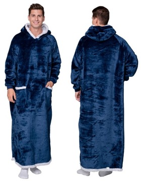KOC BLUZA Oversize do Kostek Gruba KOCOBLUZA XXL GRANATOWA Futrzak Kaptur