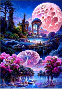 HAFT DIAMENTOWY Diamond Painting Mozaika Diamentowa 5D PINK MOON J-2557