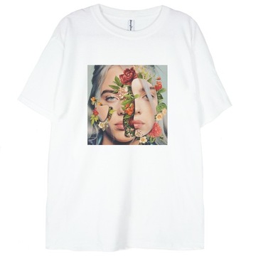 T-shirt Billie Eilish biała kwiaty koszulka XS