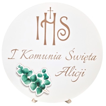 Tablica białe koło na komunię dekoracja ozdoby komunijne I Komunia Święta