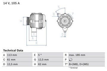 BOSCH ALTERNATOR OPEL 1,9CDTI ASTRA H/VECTRA C