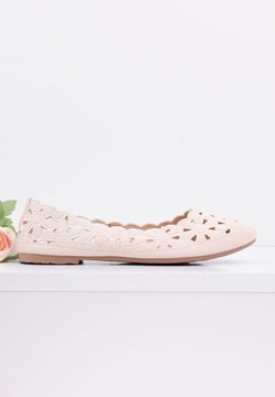 R.42 BEŻOWE BALERINKI DAMSKIE AŻUROWE BUTY PŁASKIE WKŁADKA EKOSKÓRA WYGODNE