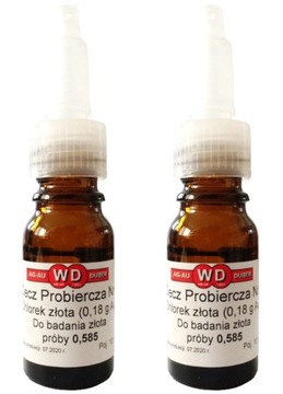 2x Ciecz Probiercza 10ml CHLOREK ZŁOTA 0,18g Au