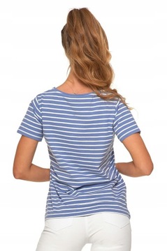 T-shirt klasyczny bawełniany w paski bluzka damska NIEBIESKA - XL